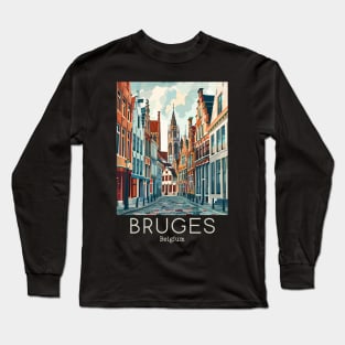 A Vintage Travel Illustration of Bruges - Belgium Long Sleeve T-Shirt